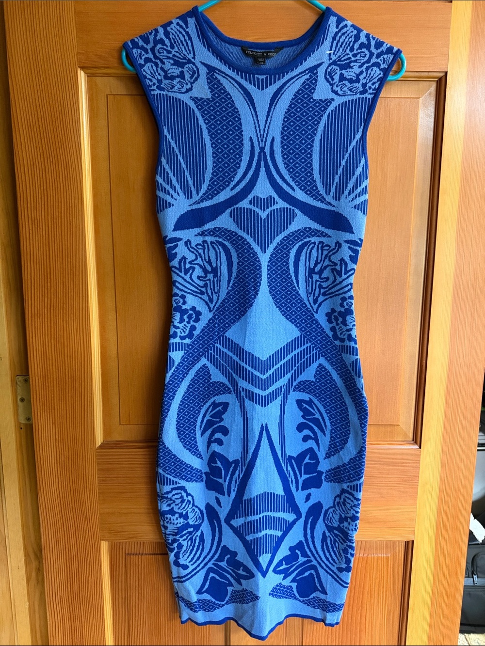 Felicity & Coco Blue Jacquard Bodycon Midi Dress XS